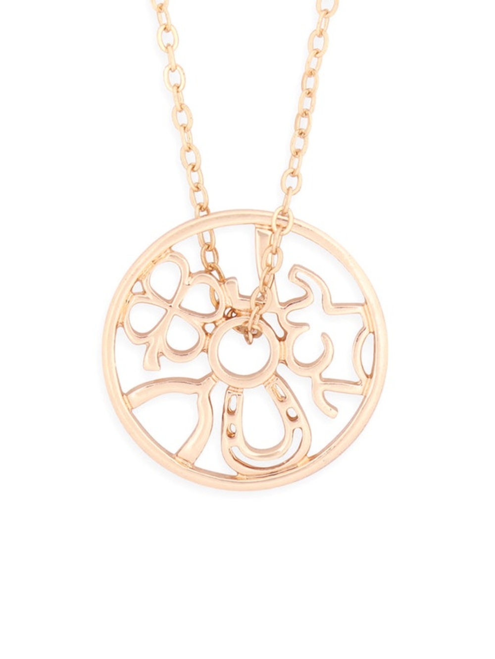 Riah Fashion Rose Gold-toned Round Cast Pendant Chain Necklace